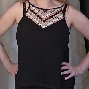 Black and Multicolor Women's Baby Doll Crochet Tank Top
